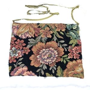 Vintage Tapestry black pink floral snap back closure chain strap shoulder bag